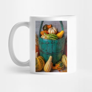 Green Bucket Full Of Autumn Pumpkins And Gourds Mug